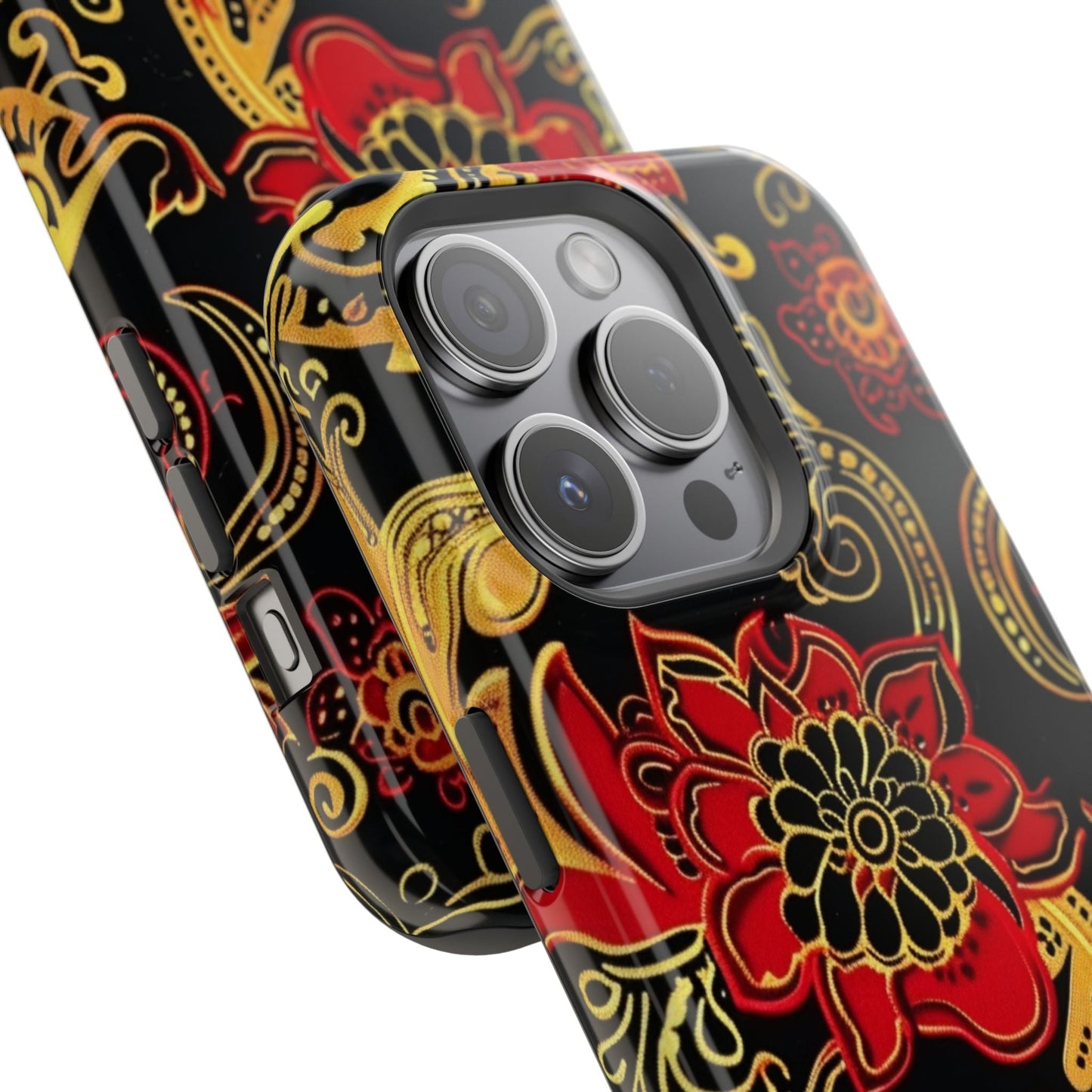 Floral Paisley Magnetic Impact Phone Case — Red & Gold Ornamental Design - DIGITAL X
