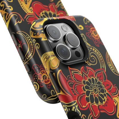 Floral Paisley Magnetic Impact Phone Case — Red & Gold Ornamental Design - DIGITAL X