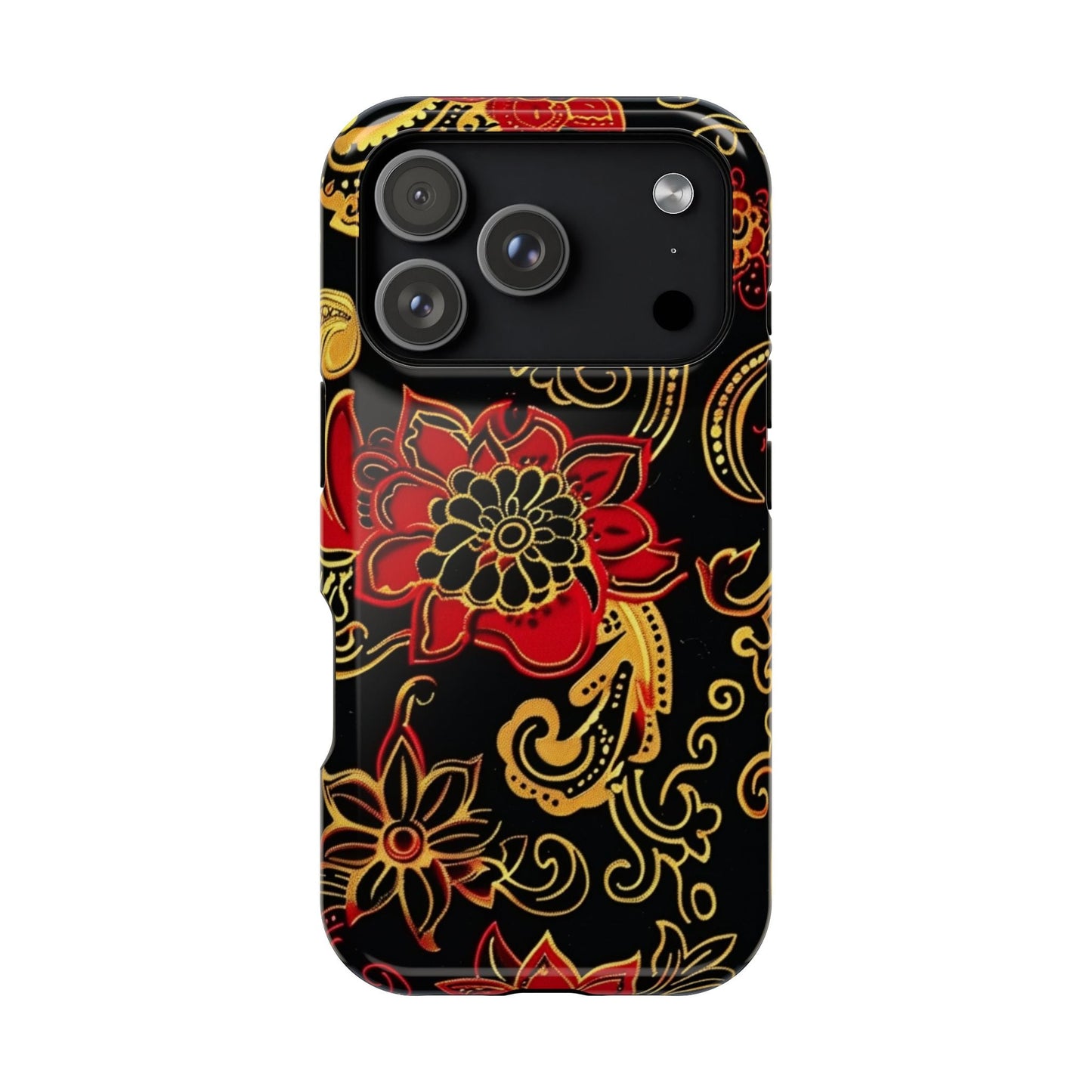 Floral Paisley Magnetic Impact Phone Case — Red & Gold Ornamental Design - DIGITAL X