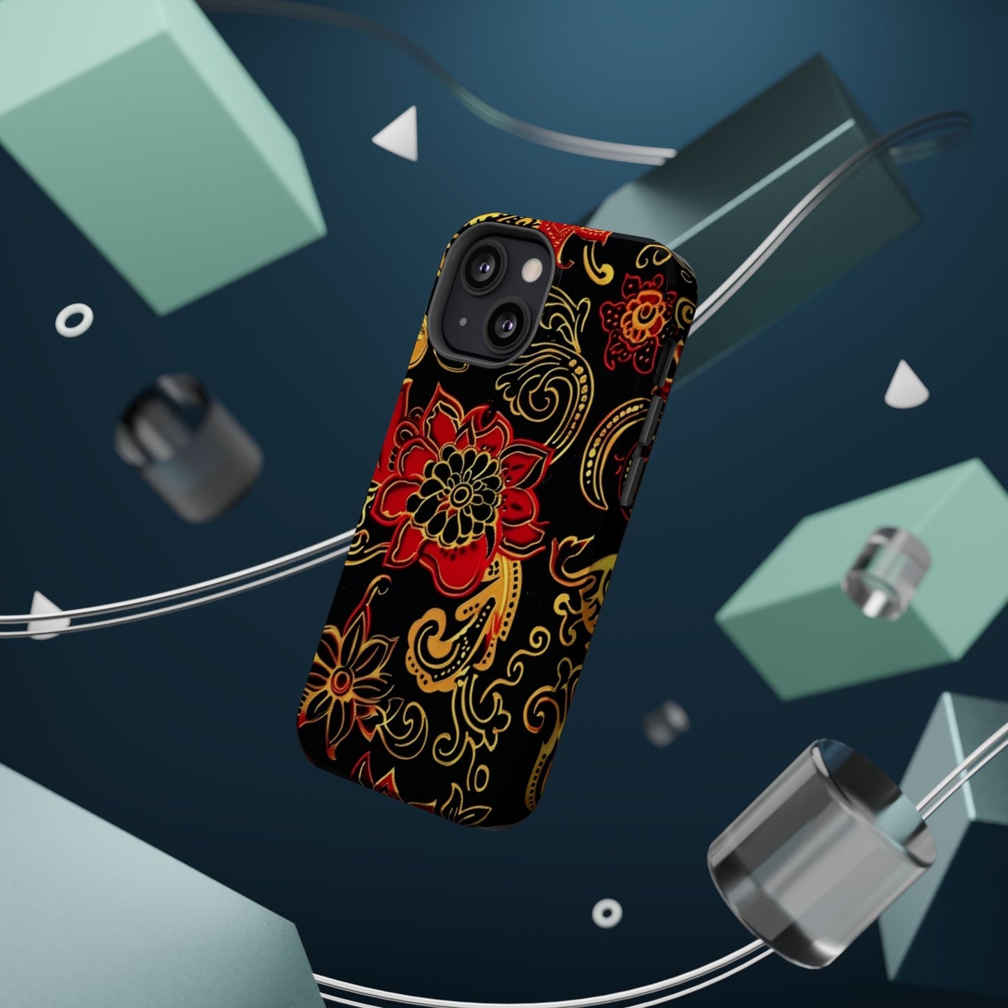 Floral Paisley Magnetic Impact Phone Case — Red & Gold Ornamental Design - DIGITAL X