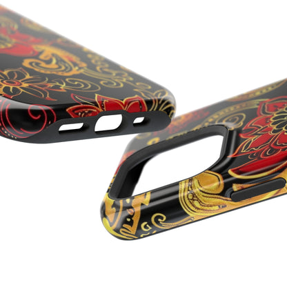 Floral Paisley Magnetic Impact Phone Case — Red & Gold Ornamental Design - DIGITAL X