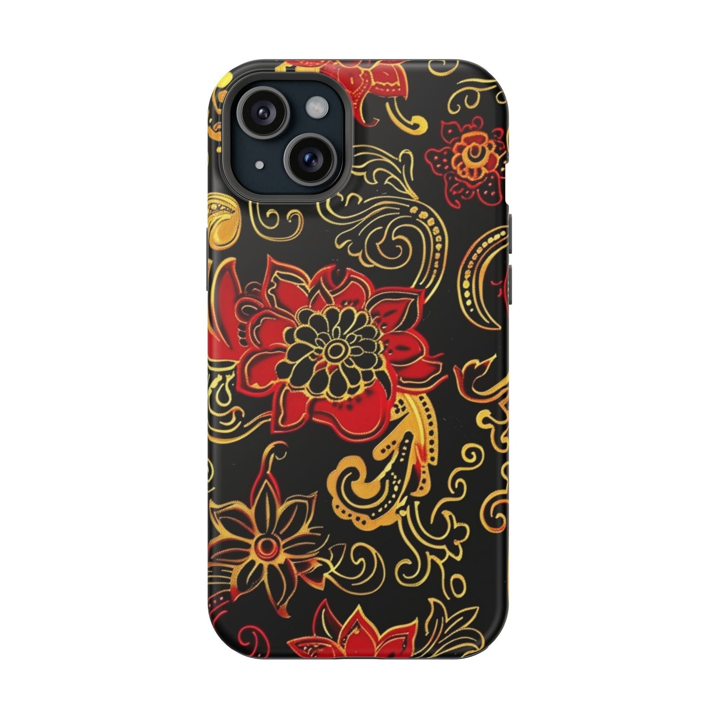 Floral Paisley Magnetic Impact Phone Case — Red & Gold Ornamental Design - DIGITAL X
