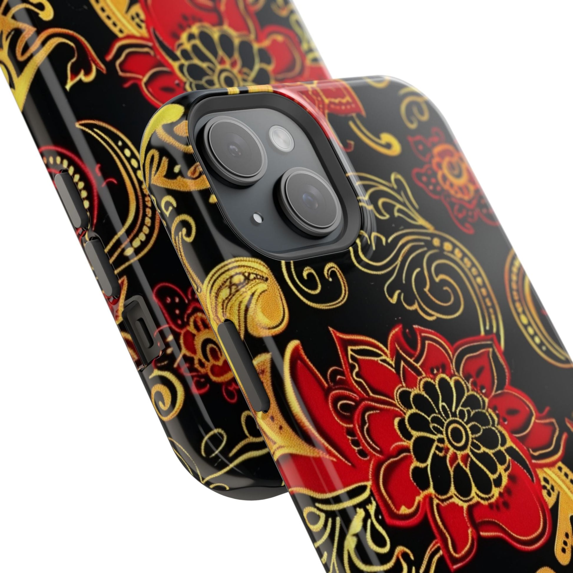 Floral Paisley Magnetic Impact Phone Case — Red & Gold Ornamental Design - DIGITAL X