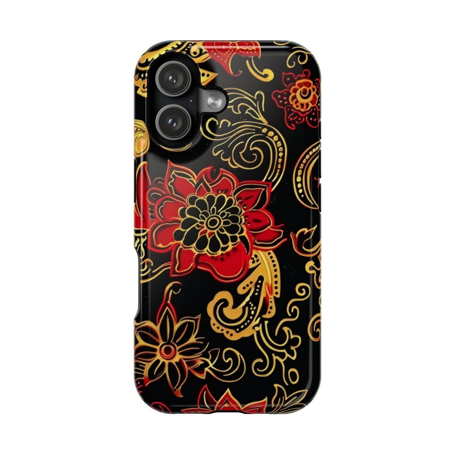 Floral Paisley Magnetic Impact Phone Case — Red & Gold Ornamental Design - DIGITAL X