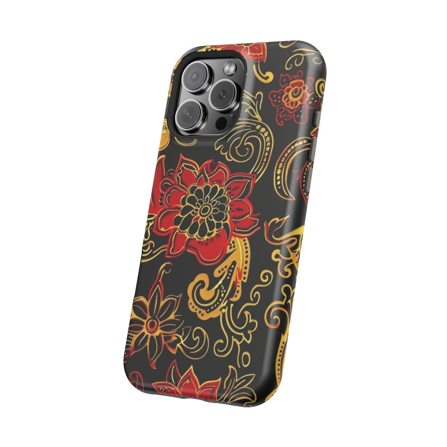 Floral Paisley Magnetic Impact Phone Case — Red & Gold Ornamental Design - DIGITAL X