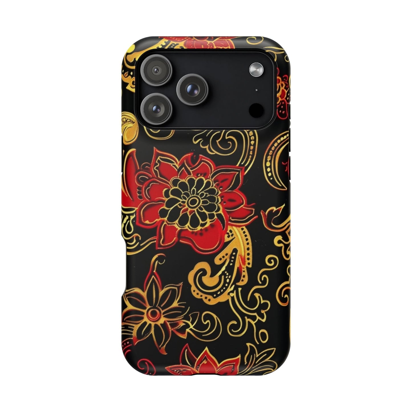 Floral Paisley Magnetic Impact Phone Case — Red & Gold Ornamental Design - DIGITAL X