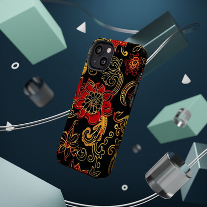Floral Paisley Magnetic Impact Phone Case — Red & Gold Ornamental Design - DIGITAL X