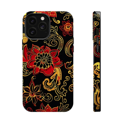 Floral Paisley Magnetic Impact Phone Case — Red & Gold Ornamental Design - DIGITAL X