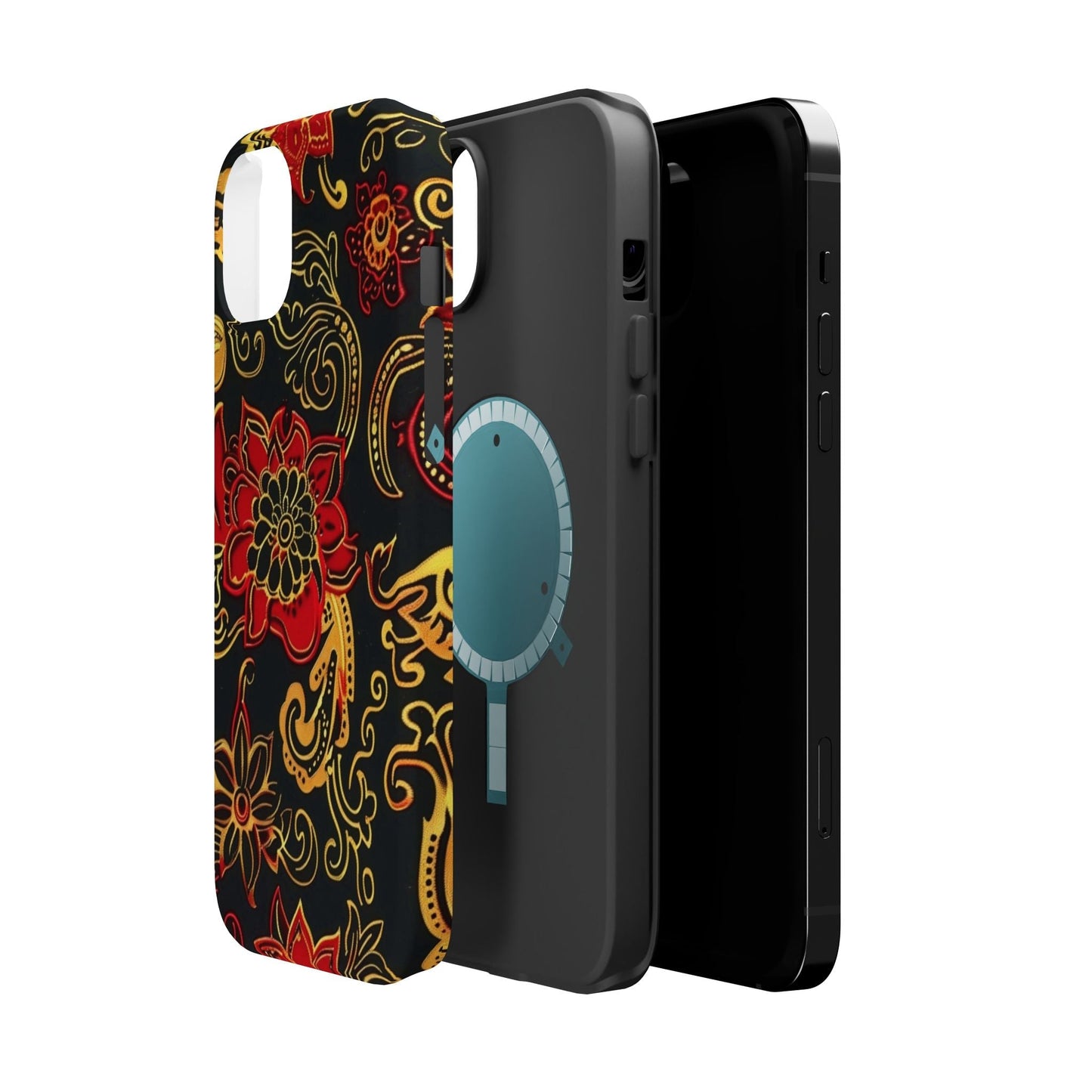 Floral Paisley Magnetic Impact Phone Case — Red & Gold Ornamental Design - DIGITAL X