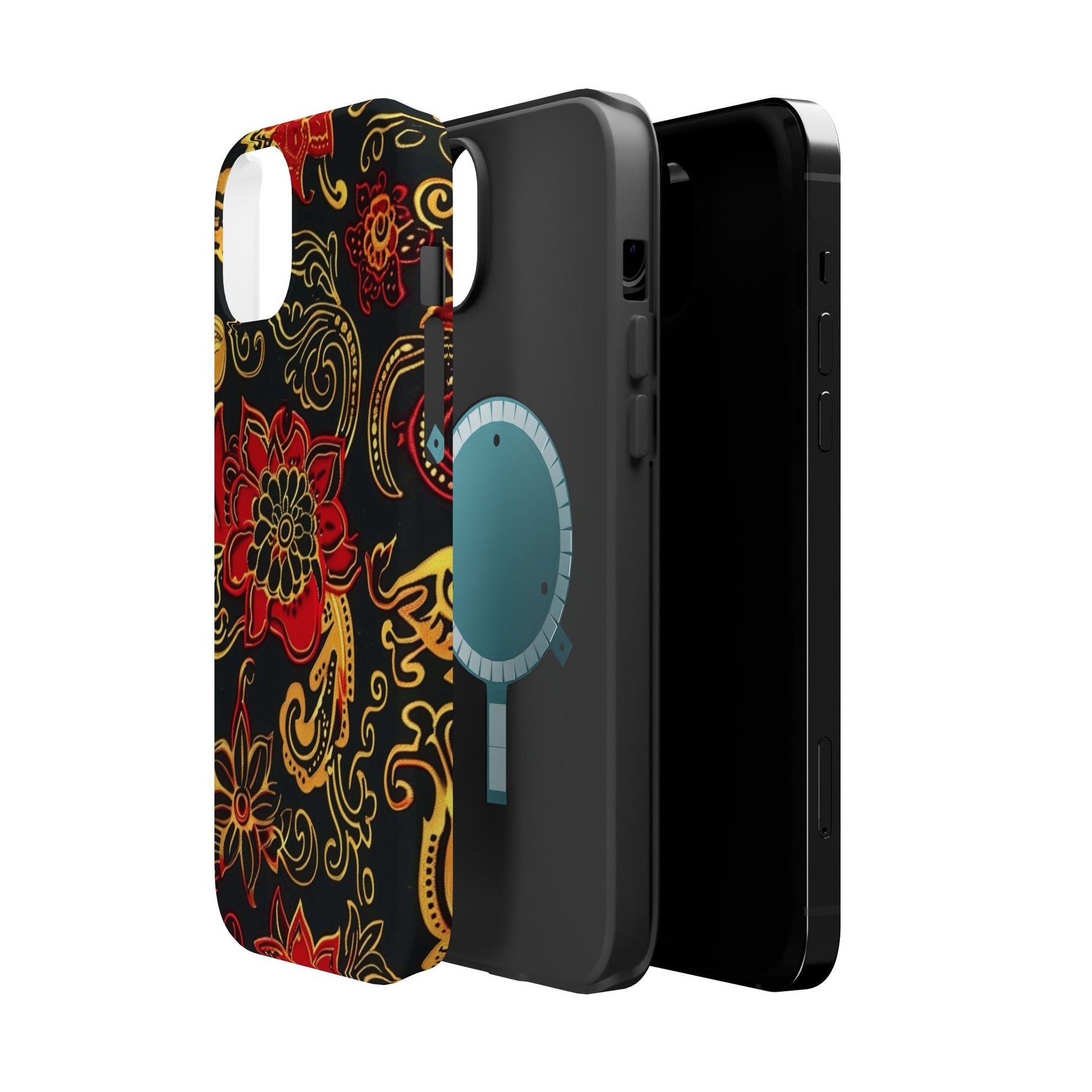 Floral Paisley Magnetic Impact Phone Case — Red & Gold Ornamental Design - DIGITAL X