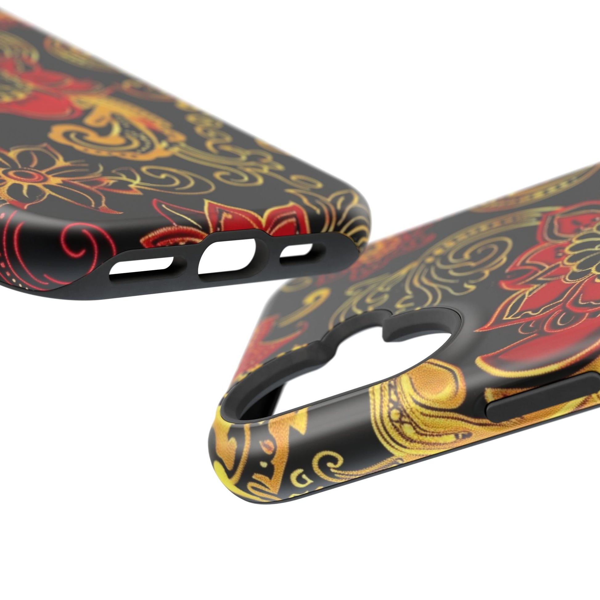 Floral Paisley Magnetic Impact Phone Case — Red & Gold Ornamental Design - DIGITAL X