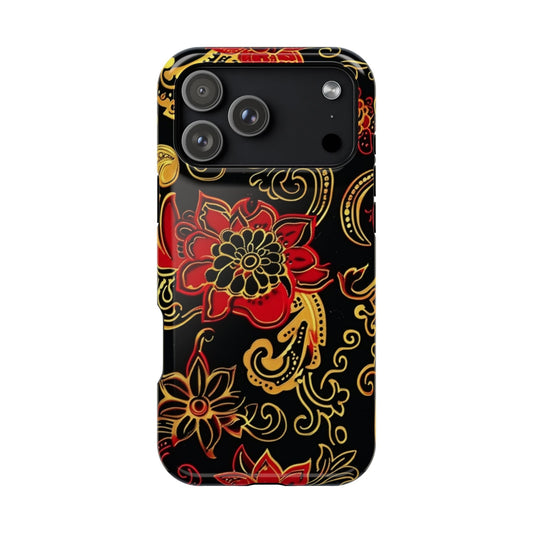 Floral Paisley Magnetic Impact Phone Case — Red & Gold Ornamental Design - DIGITAL X