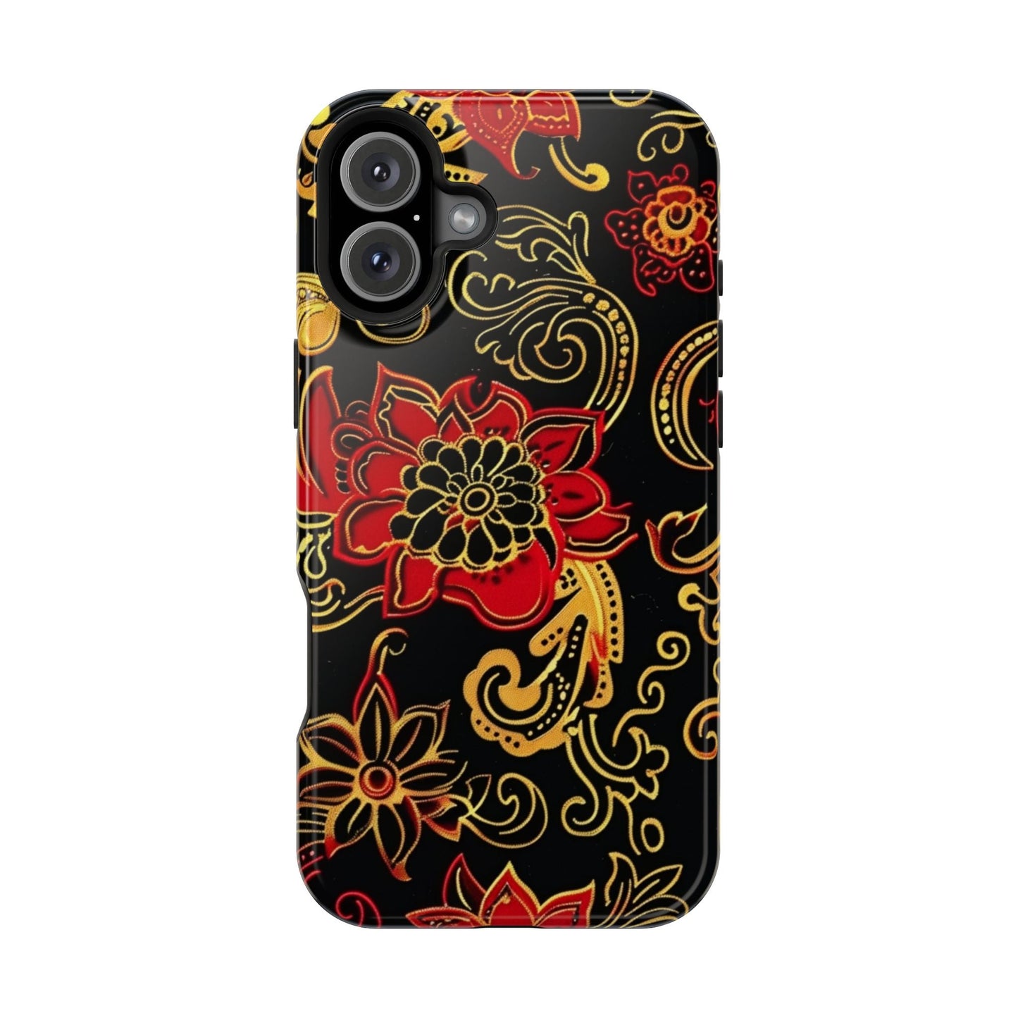 Floral Paisley Magnetic Impact Phone Case — Red & Gold Ornamental Design - DIGITAL X