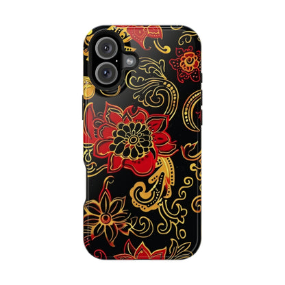 Floral Paisley Magnetic Impact Phone Case — Red & Gold Ornamental Design - DIGITAL X