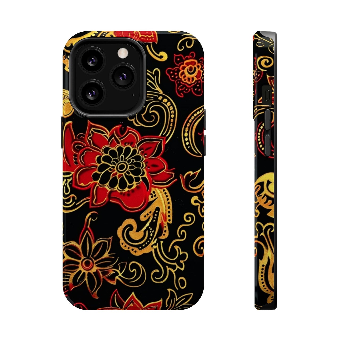 Floral Paisley Magnetic Impact Phone Case — Red & Gold Ornamental Design - DIGITAL X