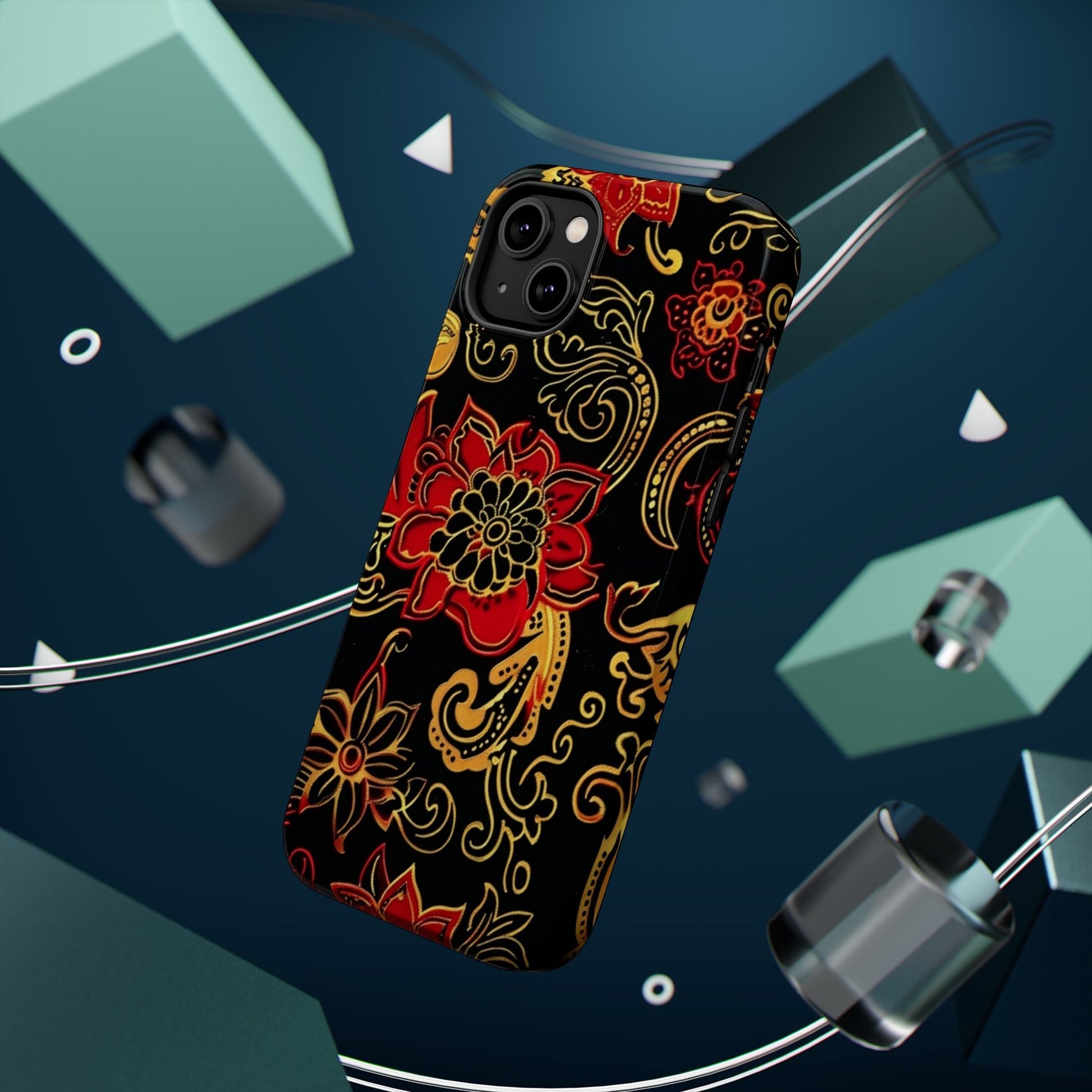 Floral Paisley Magnetic Impact Phone Case — Red & Gold Ornamental Design - DIGITAL X