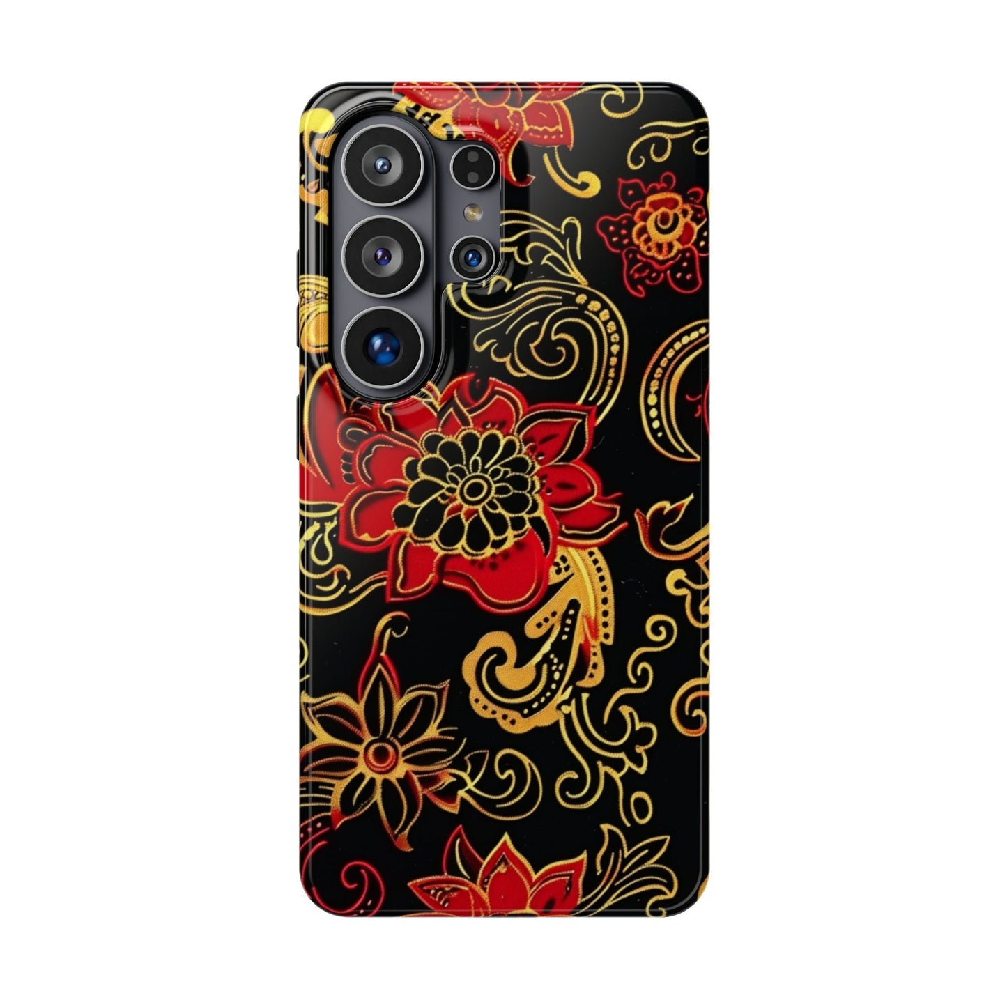 Floral Paisley Magnetic Impact Phone Case — Red & Gold Ornamental Design - DIGITAL X