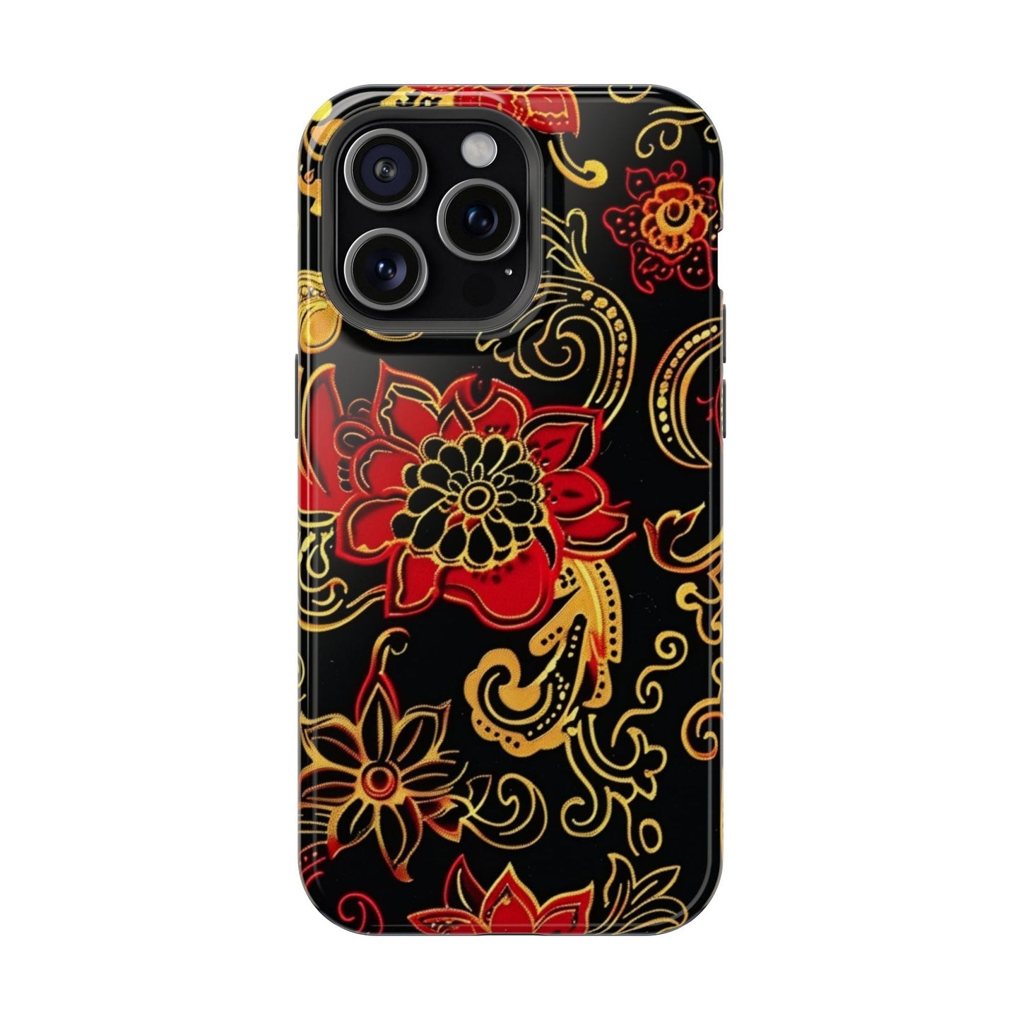 Floral Paisley Magnetic Impact Phone Case — Red & Gold Ornamental Design - DIGITAL X
