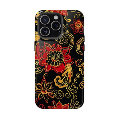 Floral Paisley Magnetic Impact Phone Case — Red & Gold Ornamental Design - DIGITAL X