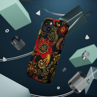 Floral Paisley Magnetic Impact Phone Case — Red & Gold Ornamental Design - DIGITAL X