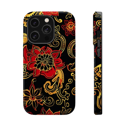 Floral Paisley Magnetic Impact Phone Case — Red & Gold Ornamental Design - DIGITAL X