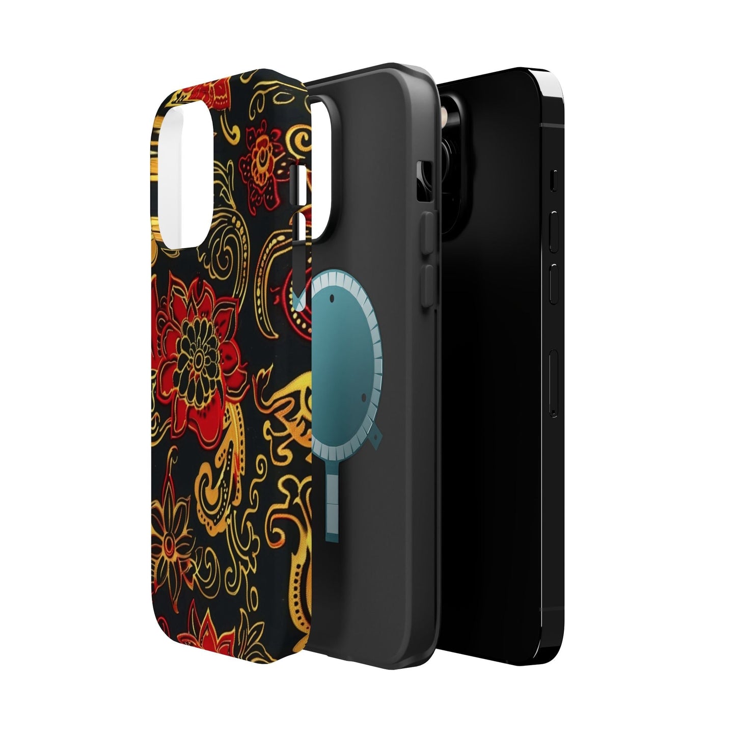 Floral Paisley Magnetic Impact Phone Case — Red & Gold Ornamental Design - DIGITAL X