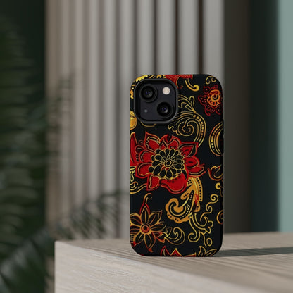Floral Paisley Magnetic Impact Phone Case — Red & Gold Ornamental Design - DIGITAL X