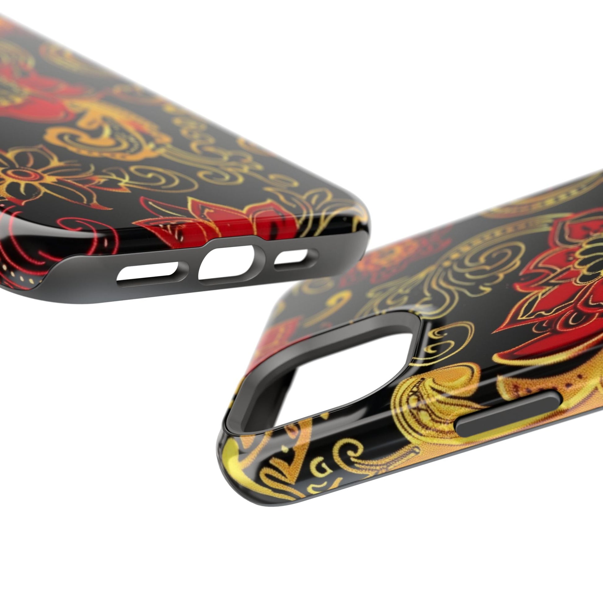Floral Paisley Magnetic Impact Phone Case — Red & Gold Ornamental Design - DIGITAL X