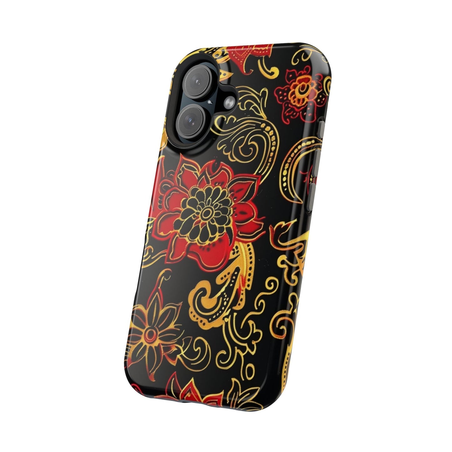 Floral Paisley Magnetic Impact Phone Case — Red & Gold Ornamental Design - DIGITAL X