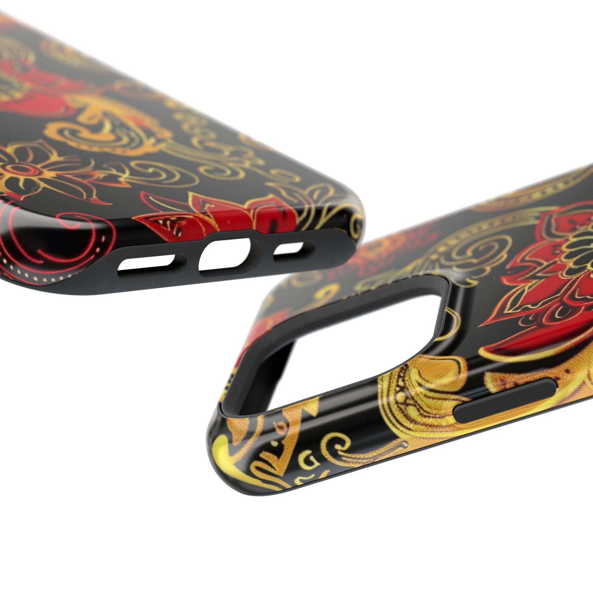 Floral Paisley Magnetic Impact Phone Case — Red & Gold Ornamental Design - DIGITAL X