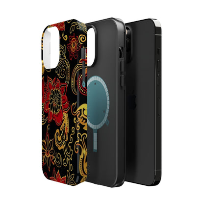 Floral Paisley Magnetic Impact Phone Case — Red & Gold Ornamental Design - DIGITAL X