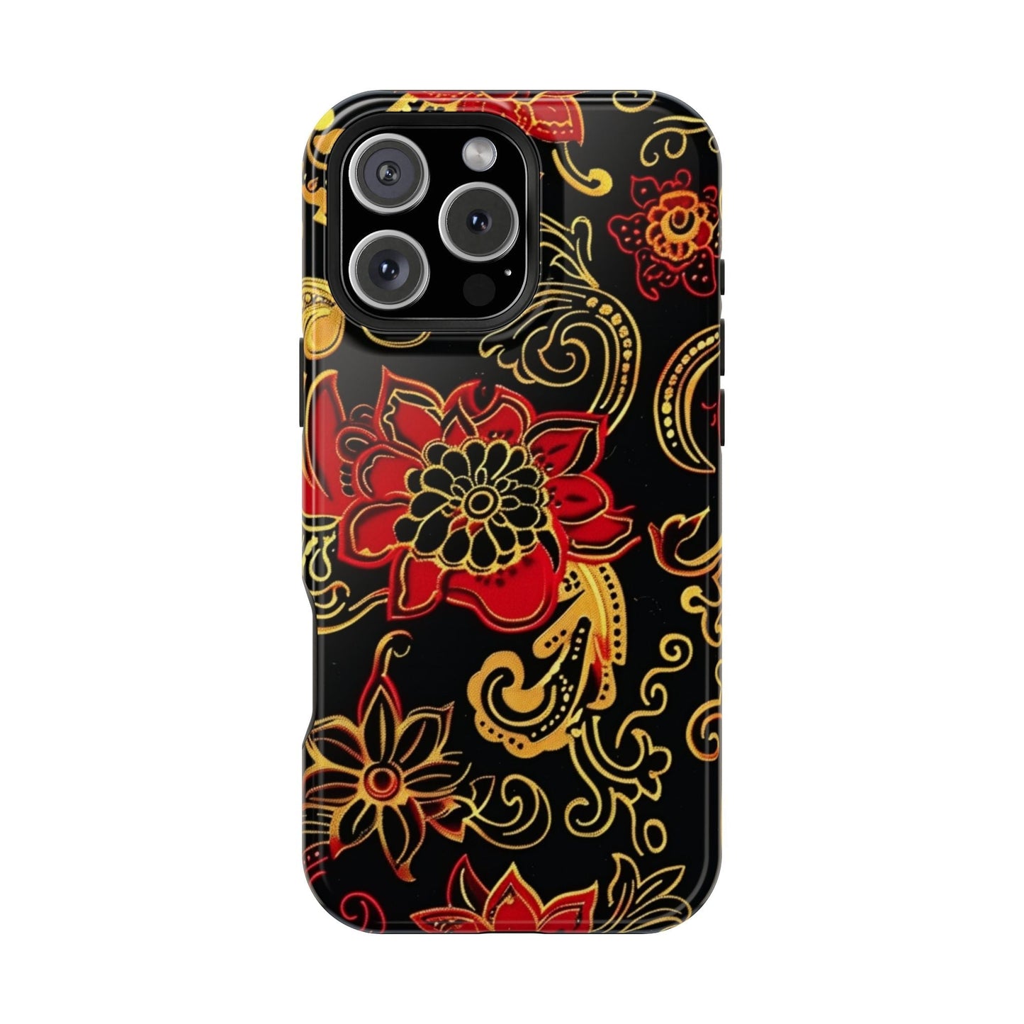 Floral Paisley Magnetic Impact Phone Case — Red & Gold Ornamental Design - DIGITAL X
