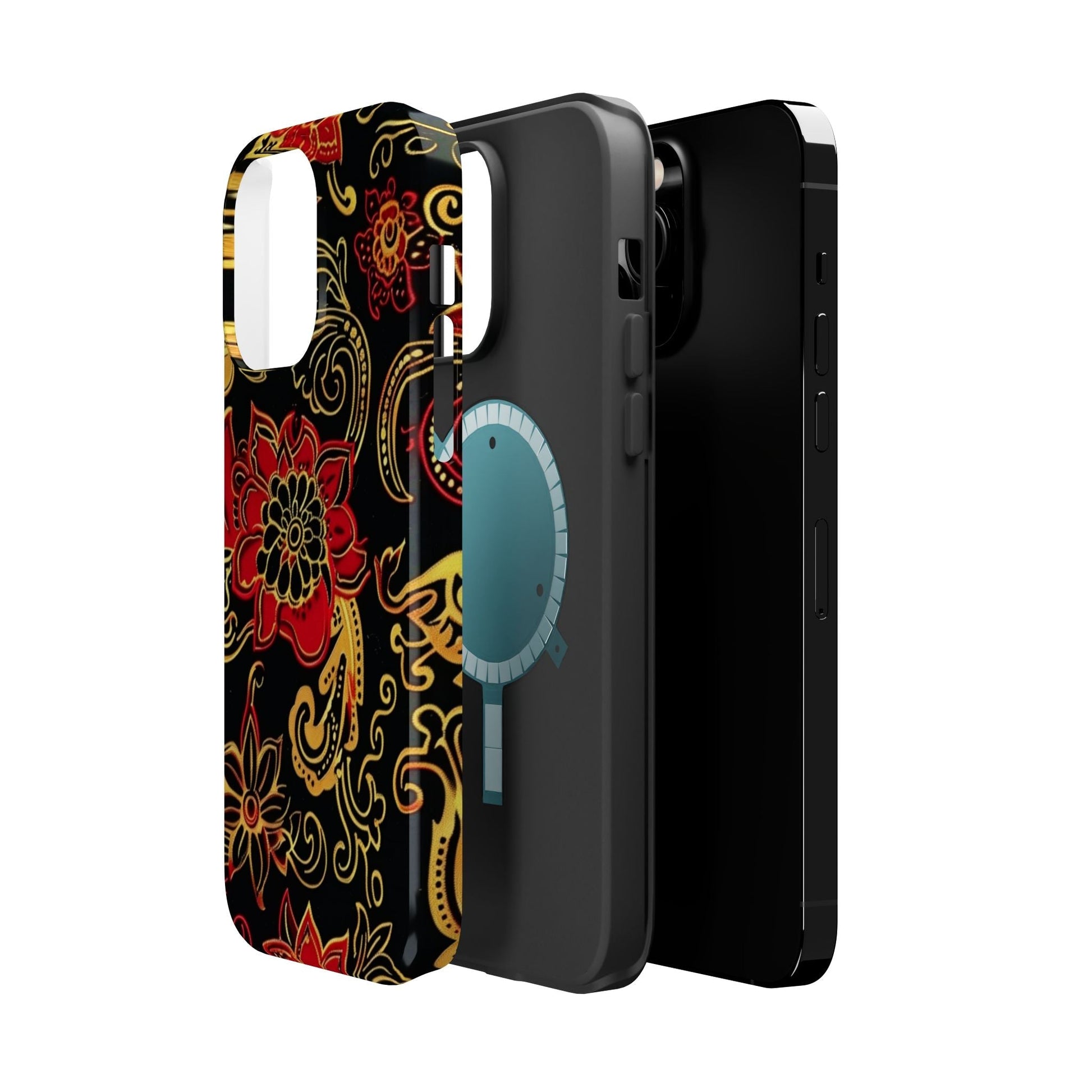 Floral Paisley Magnetic Impact Phone Case — Red & Gold Ornamental Design - DIGITAL X