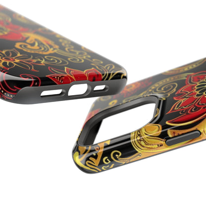 Floral Paisley Magnetic Impact Phone Case — Red & Gold Ornamental Design - DIGITAL X