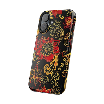 Floral Paisley Magnetic Impact Phone Case — Red & Gold Ornamental Design - DIGITAL X