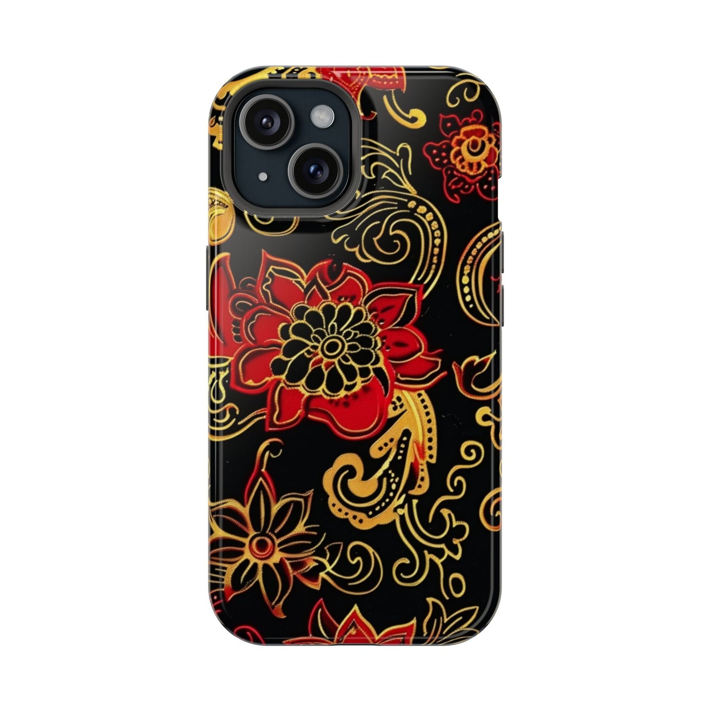 Floral Paisley Magnetic Impact Phone Case — Red & Gold Ornamental Design - DIGITAL X