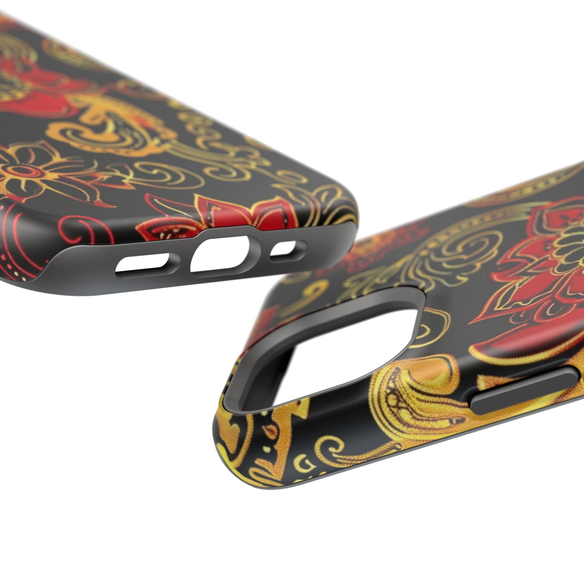 Floral Paisley Magnetic Impact Phone Case — Red & Gold Ornamental Design - DIGITAL X