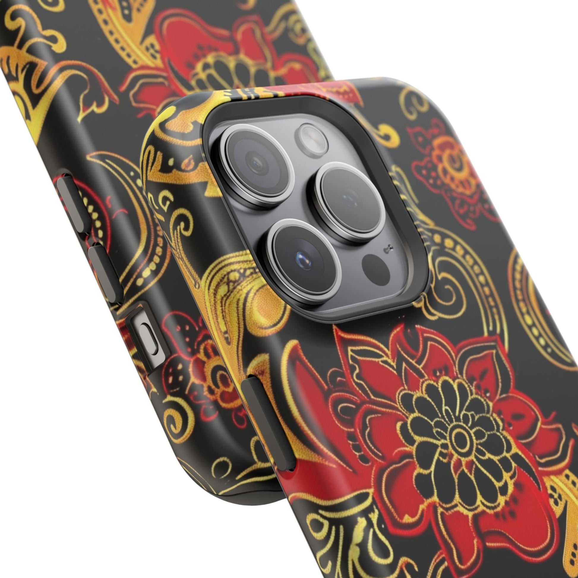 Floral Paisley Magnetic Impact Phone Case — Red & Gold Ornamental Design - DIGITAL X