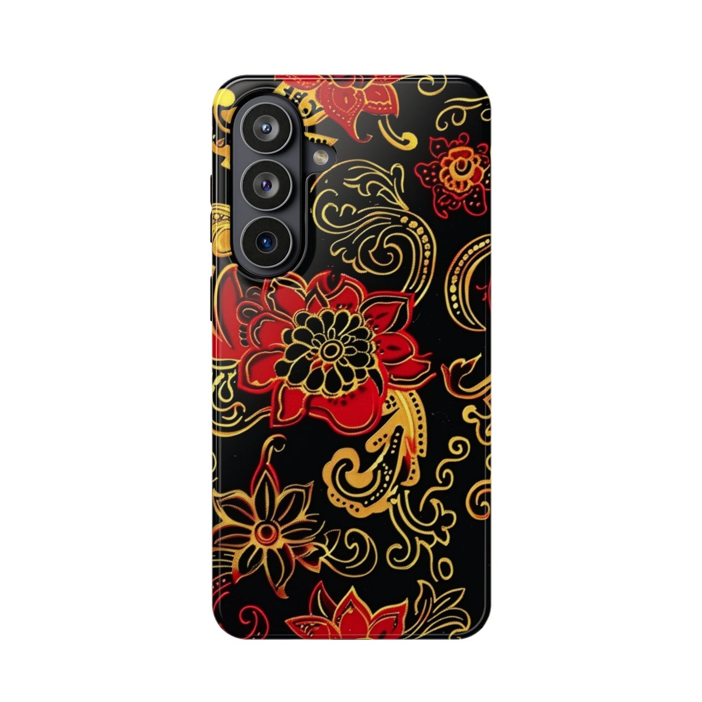 Floral Paisley Magnetic Impact Phone Case — Red & Gold Ornamental Design - DIGITAL X