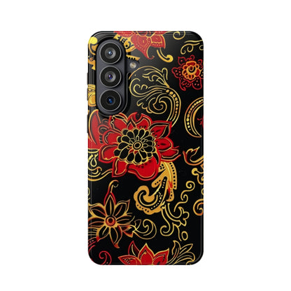Floral Paisley Magnetic Impact Phone Case — Red & Gold Ornamental Design - DIGITAL X