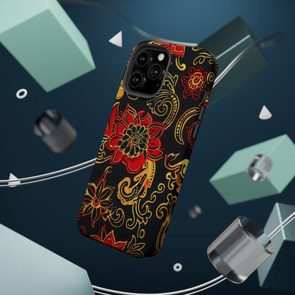 Floral Paisley Magnetic Impact Phone Case — Red & Gold Ornamental Design - DIGITAL X