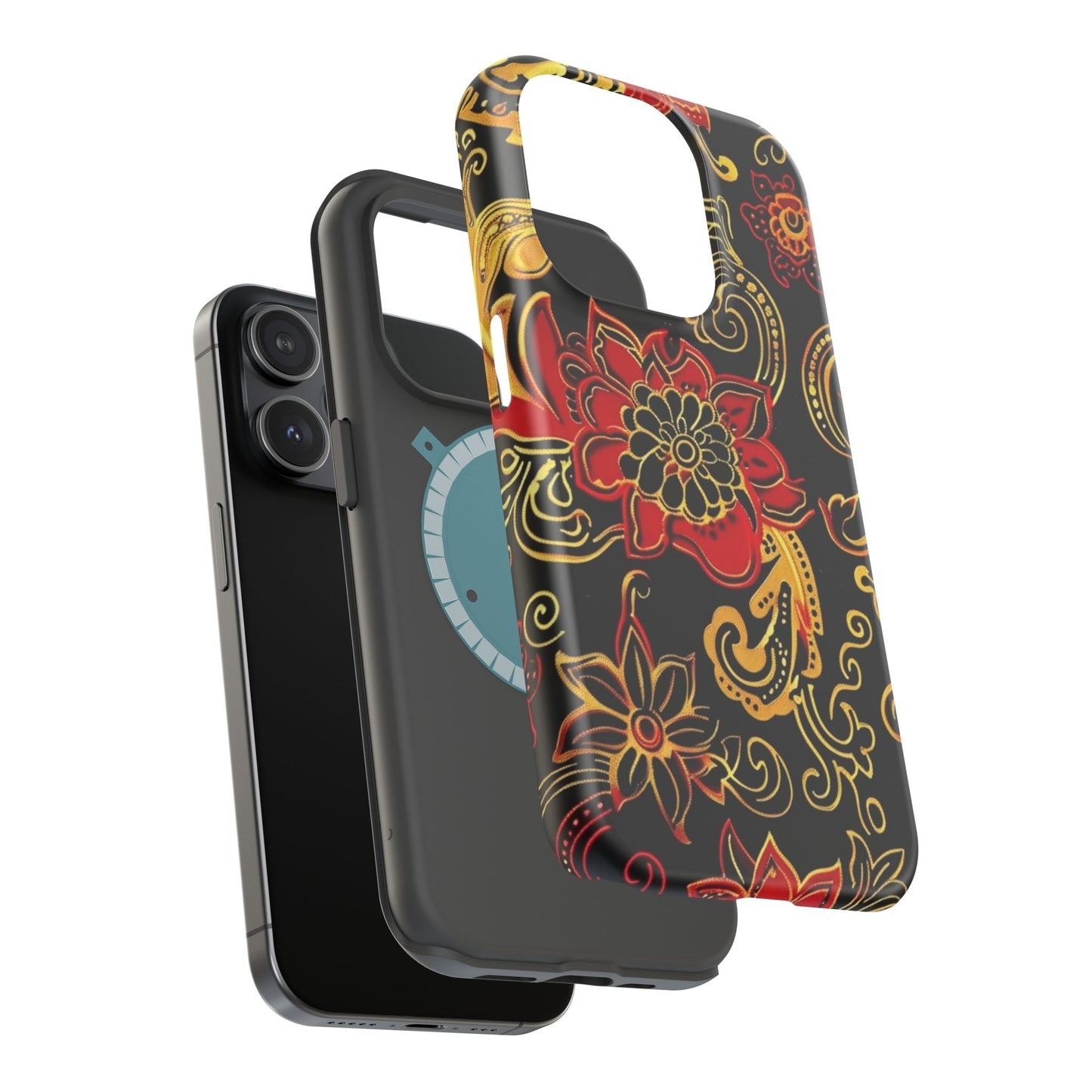 Floral Paisley Magnetic Impact Phone Case — Red & Gold Ornamental Design - DIGITAL X