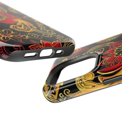 Floral Paisley Magnetic Impact Phone Case — Red & Gold Ornamental Design - DIGITAL X