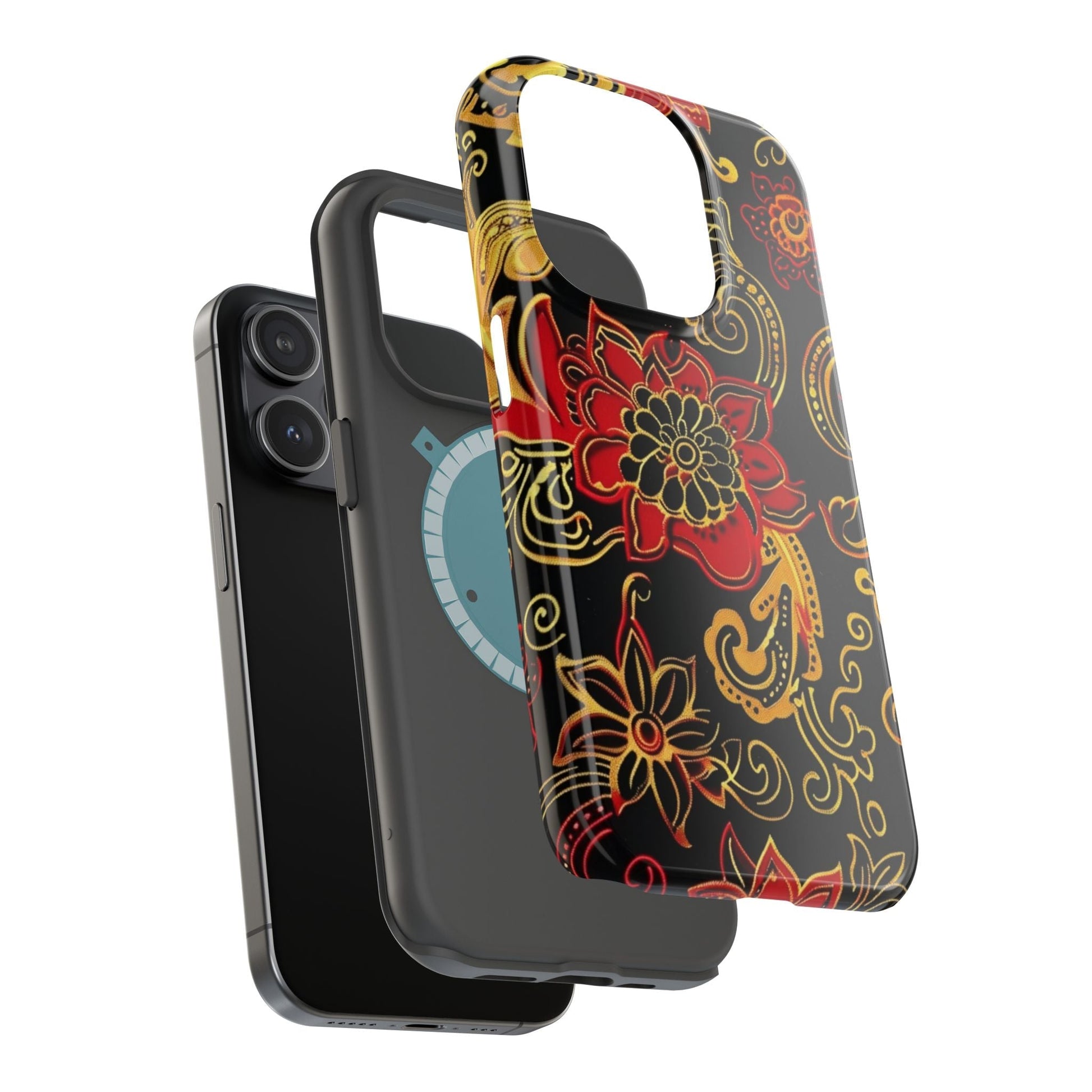 Floral Paisley Magnetic Impact Phone Case — Red & Gold Ornamental Design - DIGITAL X