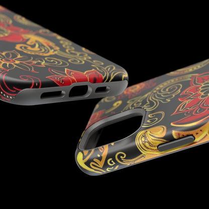Floral Paisley Magnetic Impact Phone Case — Red & Gold Ornamental Design - DIGITAL X