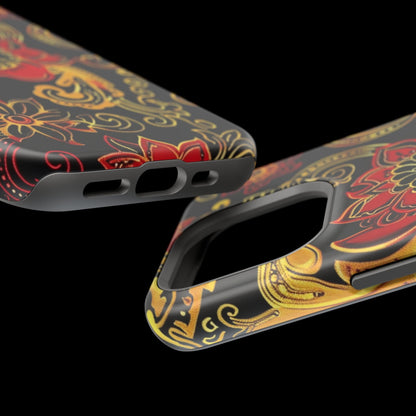 Floral Paisley Magnetic Impact Phone Case — Red & Gold Ornamental Design - DIGITAL X