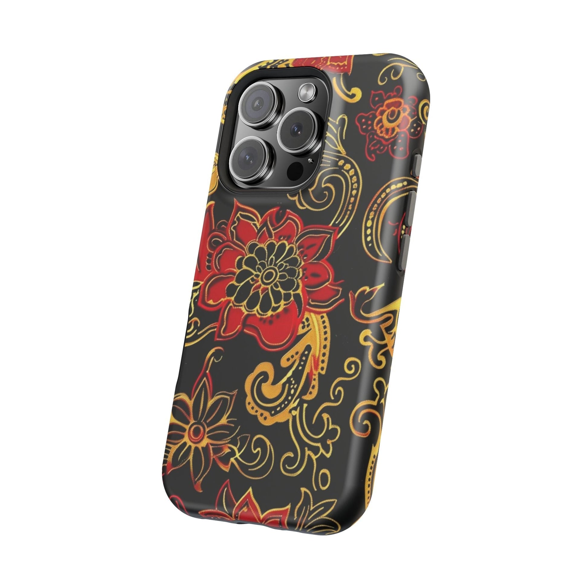 Floral Paisley Magnetic Impact Phone Case — Red & Gold Ornamental Design - DIGITAL X