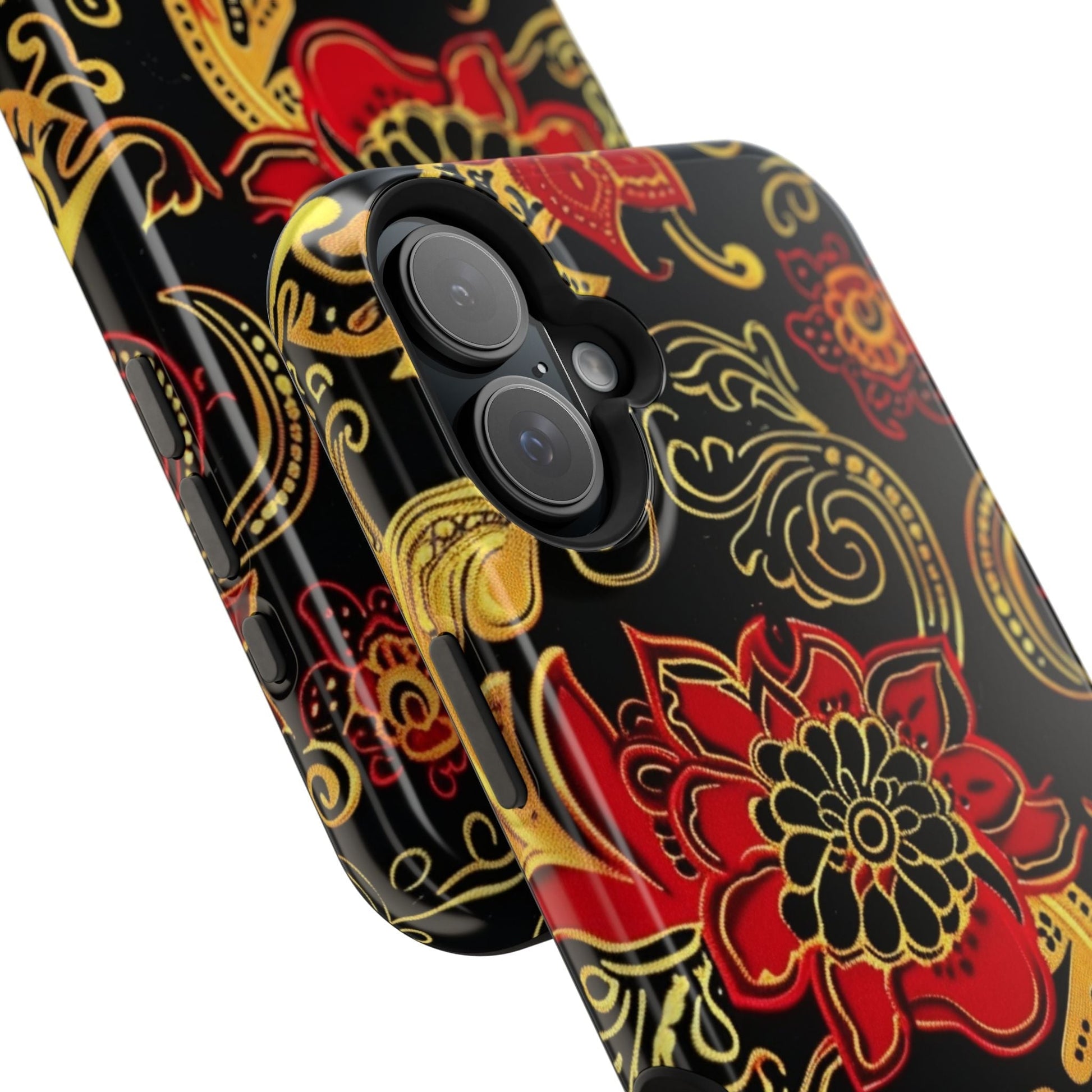 Floral Paisley Magnetic Impact Phone Case — Red & Gold Ornamental Design - DIGITAL X