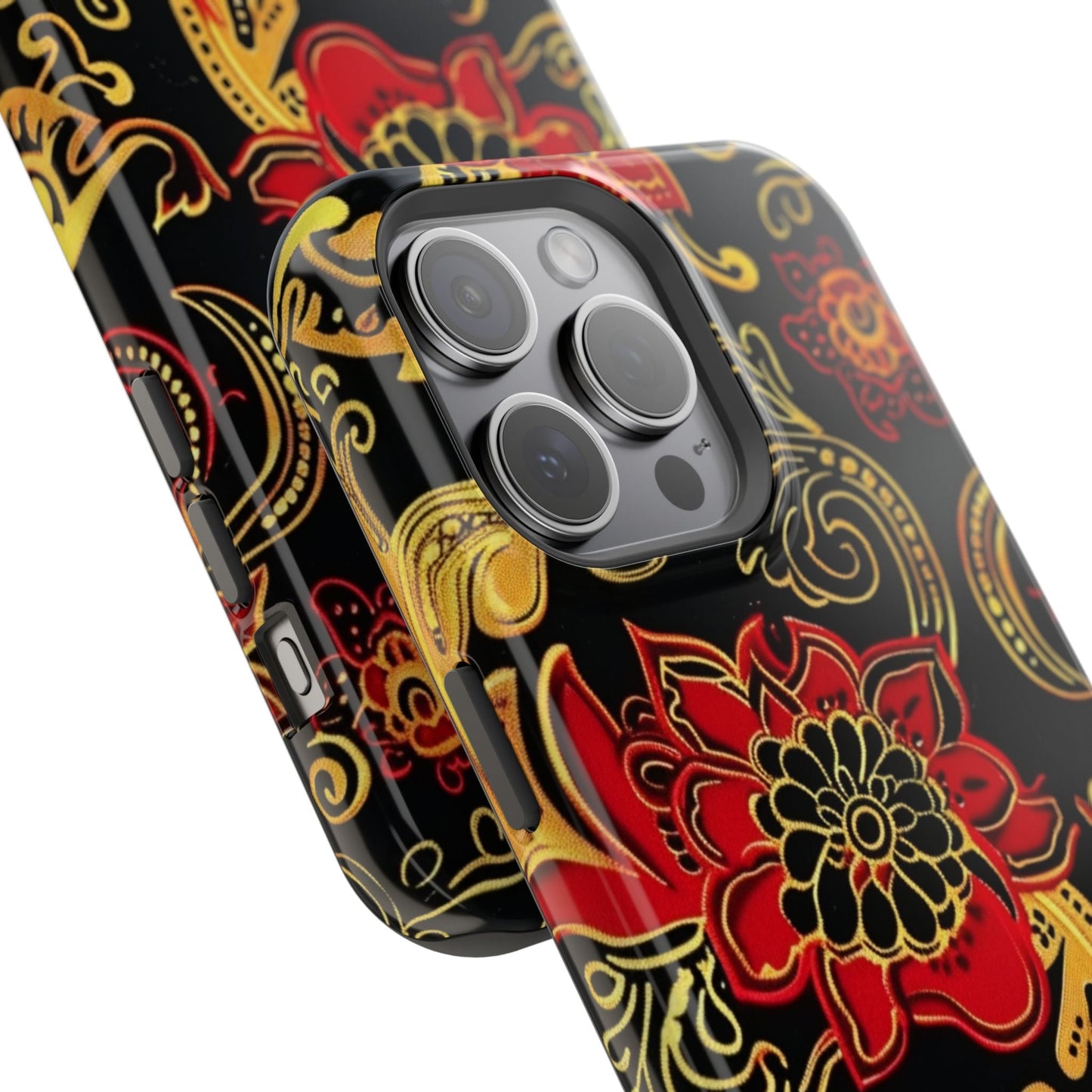 Floral Paisley Magnetic Impact Phone Case — Red & Gold Ornamental Design - DIGITAL X