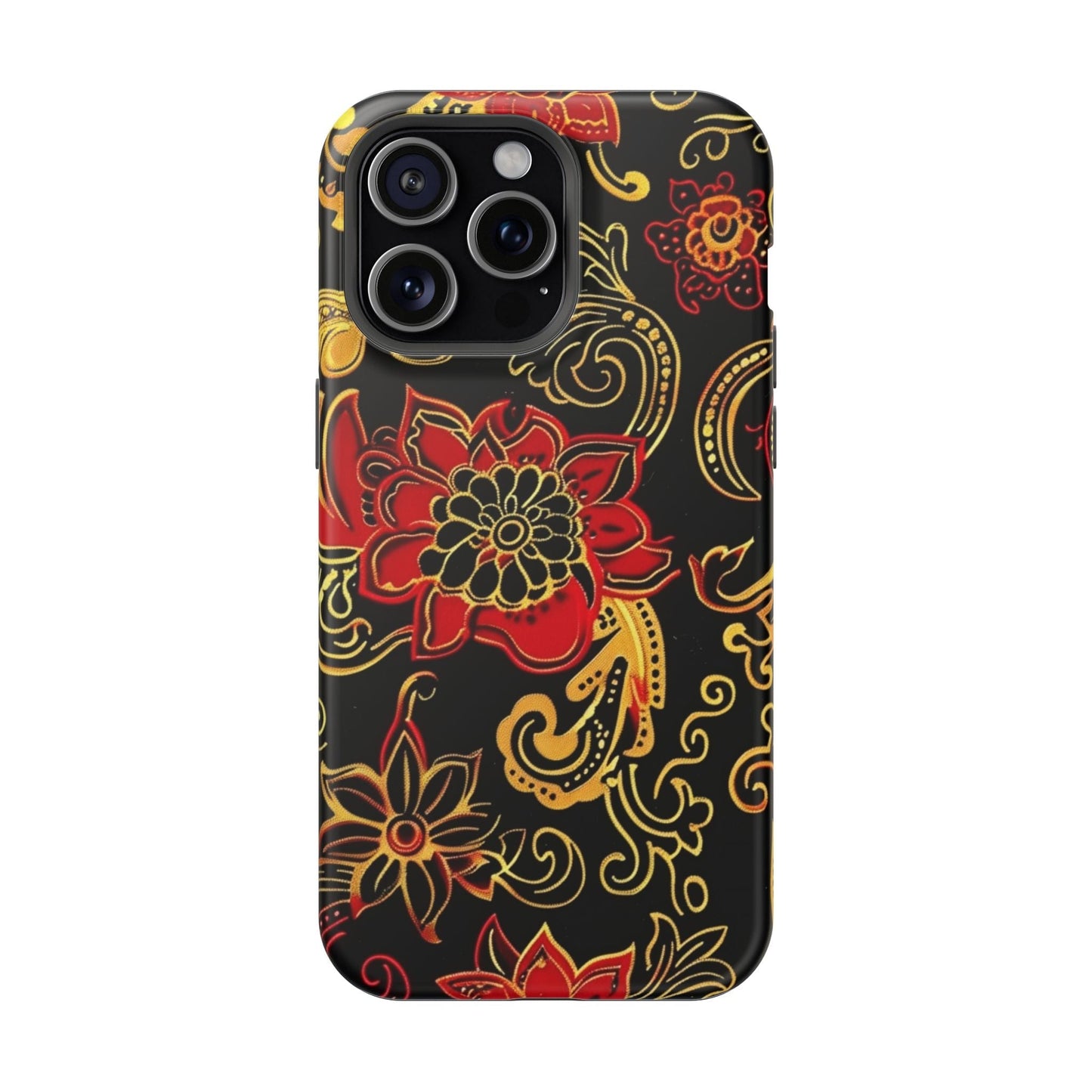 Floral Paisley Magnetic Impact Phone Case — Red & Gold Ornamental Design - DIGITAL X